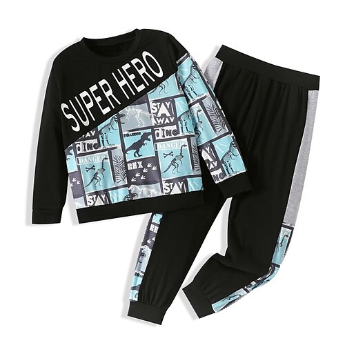 

Kids Boys Sweatshirt Pants Clothing Set 2 Pieces Long Sleeve Black Dinosaur Letter Animal Print Street Sports Vacation Fashion Comfort Cool Daily 3-12 Years