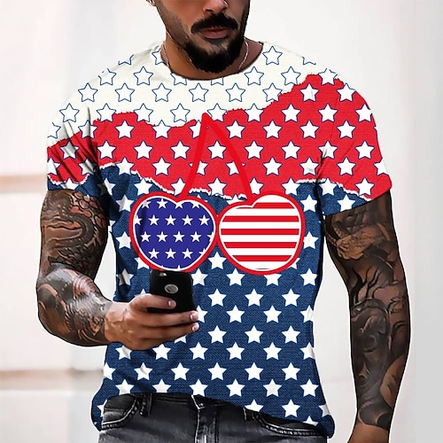 

Men's T shirt Tee Tee Graphic Round Neck Blue Short Sleeve 3D Print Casual Daily 3D Print Tops Fashion Cool Designer Comfortable / Summer / Summer