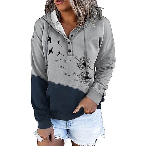 

Women's Pullover Hoodie Sweatshirt Floral Cat Dandelion Front Pocket Print Daily Weekend 3D Print Streetwear Casual Hoodies Sweatshirts Blue Gray