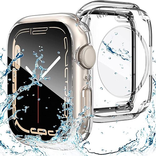 

2 in 1 Waterproof Case for Apple Watch Series 7 Screen Protector, 360 Protective Glass Face Cover Hard PC Bumper Back Frame for iWatch 7 Accessories 40 mm 41mm 44mm 45mm