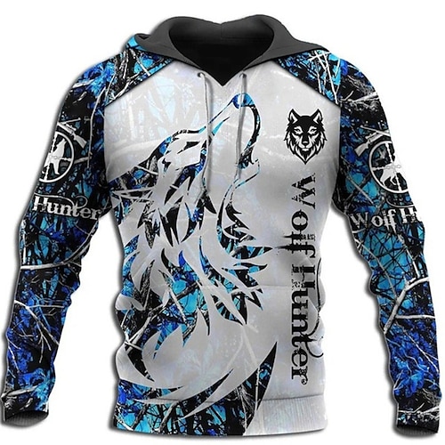 

Men's Unisex Pullover Hoodie Sweatshirt Blue Hooded Wolf Graphic Prints Viking Print Sports Outdoor Daily Sports 3D Print Basic Streetwear Casual Spring Fall Clothing Apparel Hoodies Sweatshirts