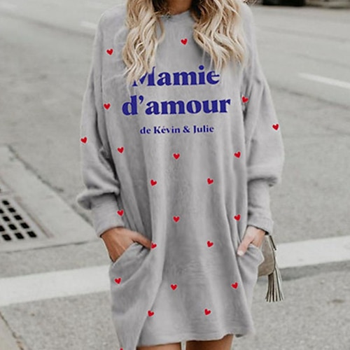 

Women's Shift Dress Short Mini Dress Black Gray Long Sleeve Fall Heart Letter Pocket Print Fall Winter Hooded Casual 2022 S M L XL XXL 3XL