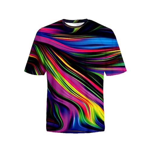 Men's T shirt Tee Shirt Tee Graphic Abstract Round Neck Blue Gold Rainbow Red 3D Print Daily Short Sleeve Print Clothing Apparel Basic Designer Big and Tall / Summer / Summer