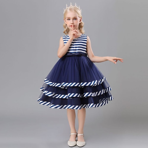 

Kids Girls' Dress Striped A Line Dress Asymmetrical Dress Performance Cotton Sleeveless Princess Dress 3-10 Years Summer Blue Pink Red