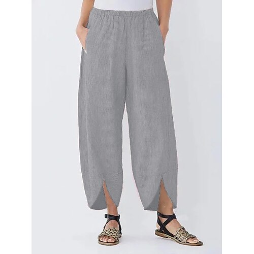 

Women's Chinos Pants Trousers Cotton Blend Blue Wine Coffee Mid Waist Fashion Casual / Sporty Daily Weekend Pocket Split Ankle-Length Breathable Plain M L XL XXL / Loose Fit