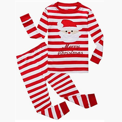 

Kids Boys Christmas T-shirt Pants T-shirtSet Clothing Set 2 Pieces Long Sleeve Green Red Stripe Santa Claus Letter Print Street Sports Vacation Fashion Comfort Cool Daily 3-12 Years