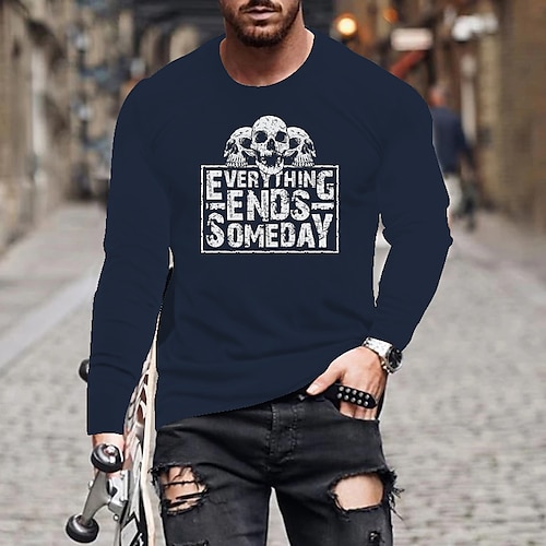 

Men's Unisex T shirt Tee Skull Letter V Neck Green Black Gray Navy Blue Long Sleeve Hot Stamping Outdoor Street Print Tops Basic Sports Designer Simple