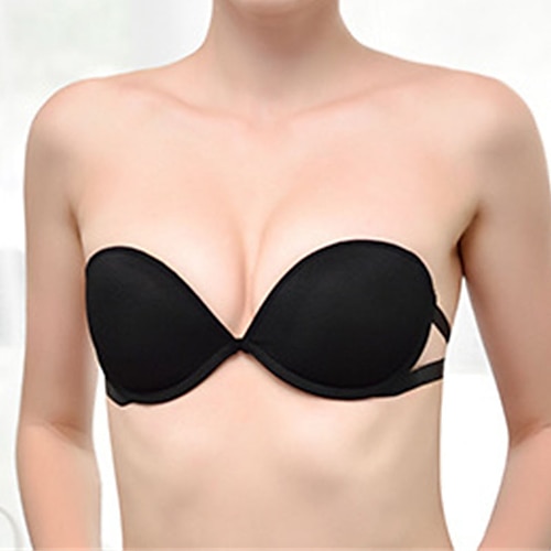 

Women's Padded Bras Tube Bra Strapless Bras Full Coverage V Neck Breathable Invisible Pure Color Hook & Eye Date Party & Evening Casual Daily Nylon 1PC Black Pink / Bras & Bralettes / 1 PC