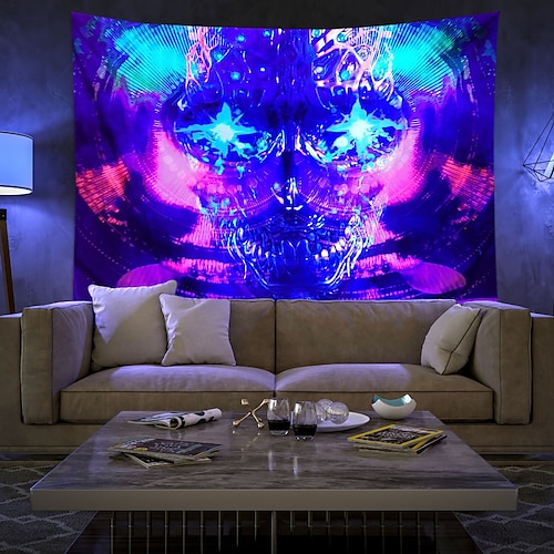 

Halloween Blacklight UV Reactive Wall Tapestry Skull Art Decor Blanket Curtain Hanging Home Bedroom Decoration Polyester