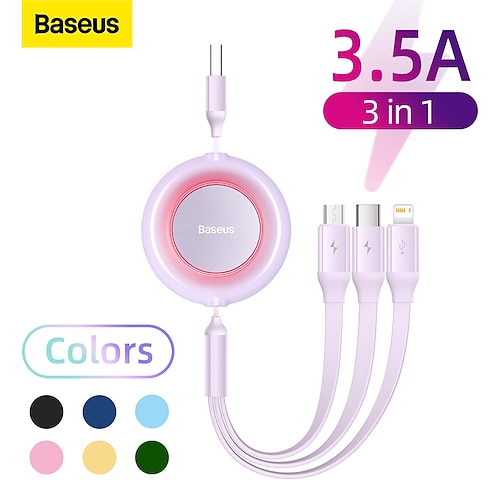 

Baseus 3 IN 1 3.3ft RetRactable USB Charge Cable USB A to USB C/IP/Micro USB for iPhone 13 12 Samsung Galaxy Charging Cable For S10/S9/S8/S7 Huawei LG