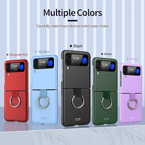 

Phone Case For Samsung Galaxy Back Cover Flip Z Flip 4 Z Flip 3 Portable Ultra-thin Magnetic Flip Butterfly Solid Colored PC