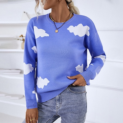 

Pull Maille Femme A côtes Tricoter Tricoté Géométrique Col Ras du Cou à la mode Casual Intérieur du quotidien manche longue Hiver Automne Bleu Rose Claire S M L / Coton / Coton / Vacances / Standard