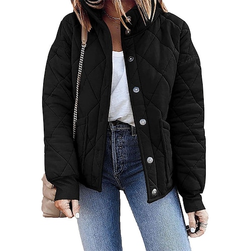 

Women's Casual Jacket Hoodie Jacket Outdoor Street Daily Fall Winter Regular Coat Stand Collar Loose Fit Windproof Warm Stylish Casual Daily Street Style Jacket Long Sleeve non-printing Solid Color