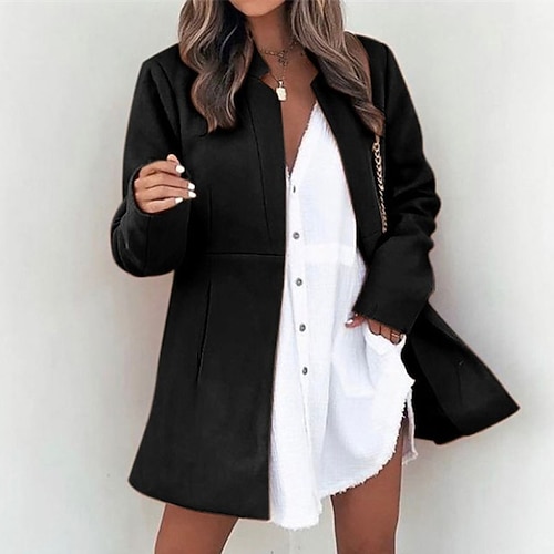 

Women's Blazer Windproof Warm Outdoor Office / Career Daily Vacation Cardigan Stand Collar Street Style Regular Fit Outerwear Long Sleeve Winter Fall Green Black Khaki S M L XL XXL 3XL