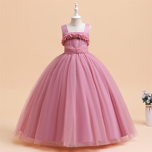 

Infantil Pouco Para Meninas Vestido Cor Sólida Vestido A Line Festa Ocasião Especial Com Transparência Verde Branco Rosa Longo Sem Manga Princesa Estilo bonito Vestidos Primavera Verão Delgado 4-13