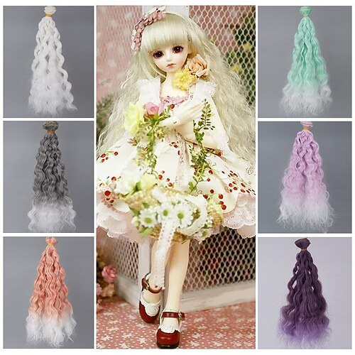 

6inch SD BJD Doll Hair Wigs Heat Resistant Fiber Long Curly Natural Color Doll Wig BJD Doll Wig for BJD/SD Doll