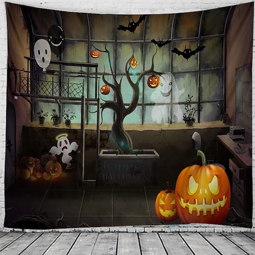 

Halloween Party Wall Tapestry Art Decor Blanket Curtain Hanging Home Bedroom Living Room Decoration Polyester Pumpkin Ghost