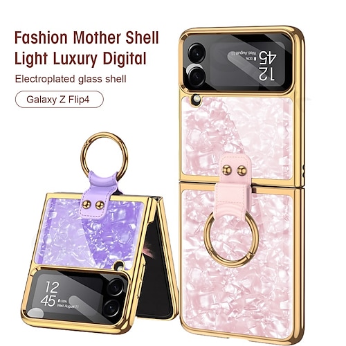 

Phone Case For Samsung Galaxy Back Cover Z Flip 4 Portable Plating Ring Holder Marble TPU