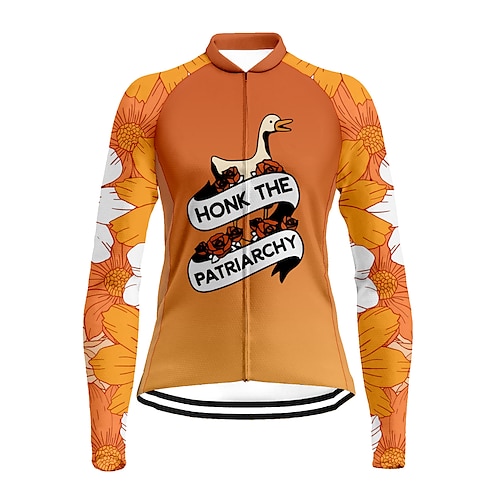 

21Grams Women's Cycling Jersey Long Sleeve Bike Top with 3 Rear Pockets Mountain Bike MTB Road Bike Cycling Breathable Quick Dry Moisture Wicking Reflective Strips Orange Animal Honk Your Horn