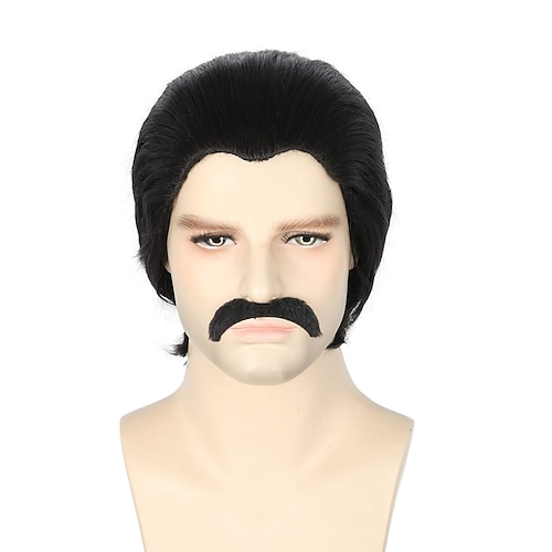 

The Addams Family Topcosplay Men's Wigs Black Short Cosplay Party Wigs Slicked-back Wig with Mustache