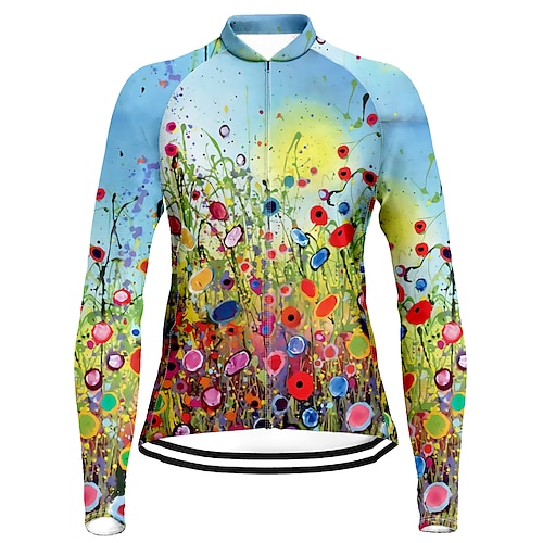 

21Grams Women's Cycling Jersey Long Sleeve Bike Top with 3 Rear Pockets Mountain Bike MTB Road Bike Cycling Breathable Quick Dry Moisture Wicking Blue Floral Botanical Spandex Polyester Sports