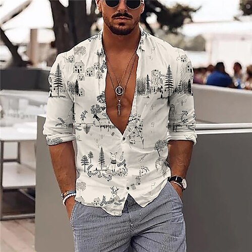 

Men's Shirt Tree Plants Turndown Beige Long Sleeve 3D Print Outdoor Street Button-Down Print Tops Fashion Designer Casual Breathable