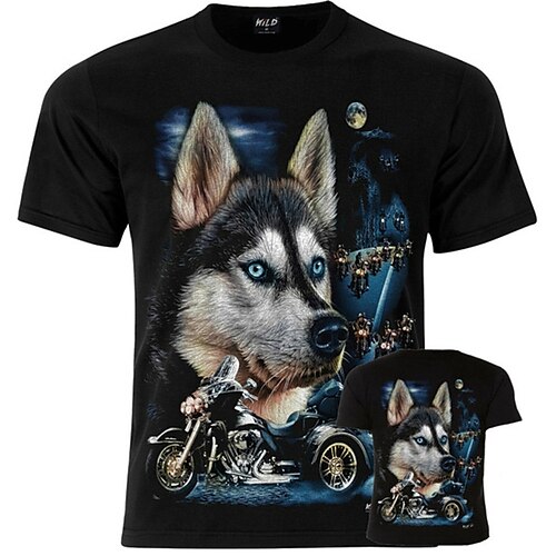 

Men's Unisex T shirt Tee 3D Print Graphic Prints Wolf Crew Neck Street Daily Print Short Sleeve Tops Designer Casual Big and Tall Sports Black Silver Black / Summer