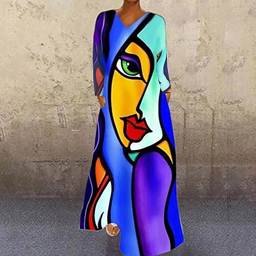 

robe longue Femme Robe Droite manche longue Hiver Automne - Casual Imprimer Imprime Col V robe hiver robe automne 2023 Blanche Jaune Rose Claire Rouge Bleu Violet Orange Vert Bleu clair S M L XL 2XL