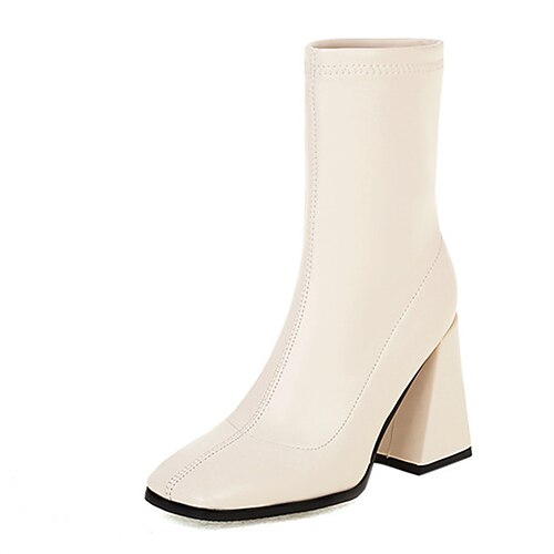 

Femme Bottes du quotidien Bottes mi-mollet Talon Bottier Bout carré Classique Cuir PU Mocassins Couleur Pleine Noir Blanche Beige