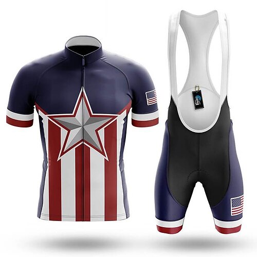 

21Grams Men's Cycling Jersey with Bib Shorts Short Sleeve Mountain Bike MTB Road Bike Cycling White Burgundy Royal Blue Geometic Stars Bike Shorts Bib Shorts Clothing Suit Breathable Moisture Wicking