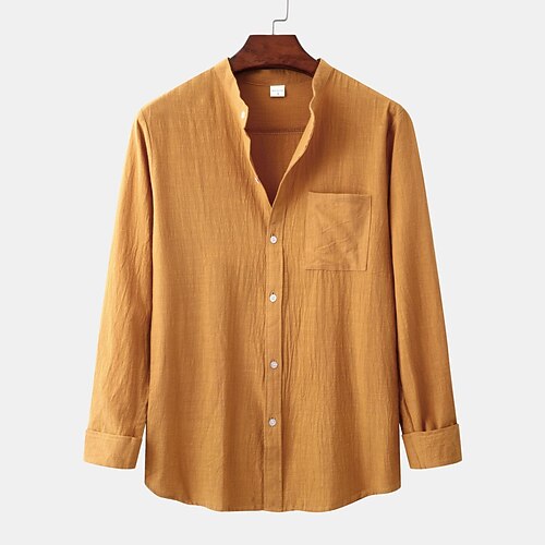 

Men's Shirt Solid Color Stand Collar Casual Daily Long Sleeve Tops Basic Casual Classic Navy White Black