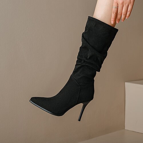 

Women's Boots Suede Shoes Slouchy Boots Mid Calf Boots Stiletto Heel Pointed Toe Minimalism Daily Work Suede Loafer Fall Winter Solid Colored Almond Black