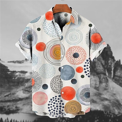 

Men's Shirt Circle Turndown Beige Short Sleeves 3D Print Outdoor Street Button-Down Print Tops Fashion Designer Casual Breathable / Summer / Spring / Summer
