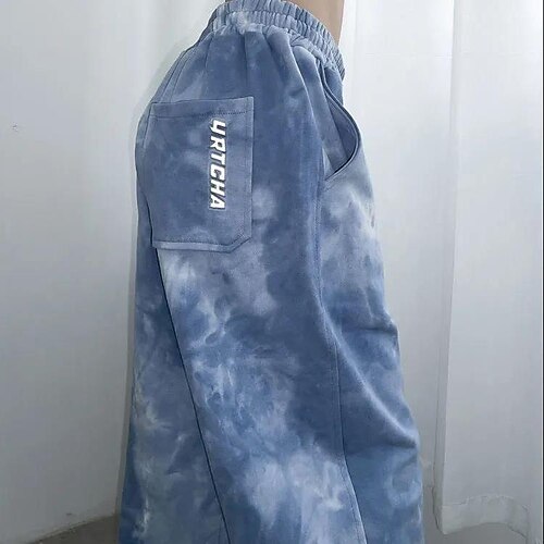 

Women's Sweatpants Joggers Blue Dark Blue High Waist Sports Streetwear Holiday Streetwear Pocket Baggy Micro-elastic Full Length Outdoor Tie Dye XL XXL