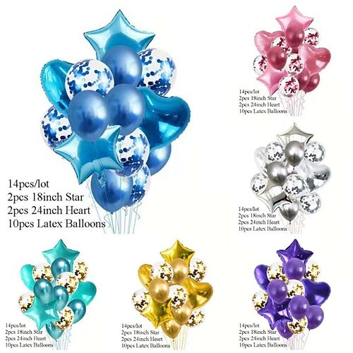 

42 Pcs New Year Birthday Anniversary Solid Color Stars Balloon for Gift Decoration Party Waterproof 18 inch Aluminum