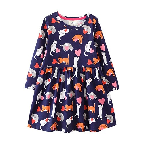 

Kids Little Girls' Dress Cartoon A Line Dress Daily Vacation Blue Beautiful Sweet Dresses Fall Winter 2-6 Years