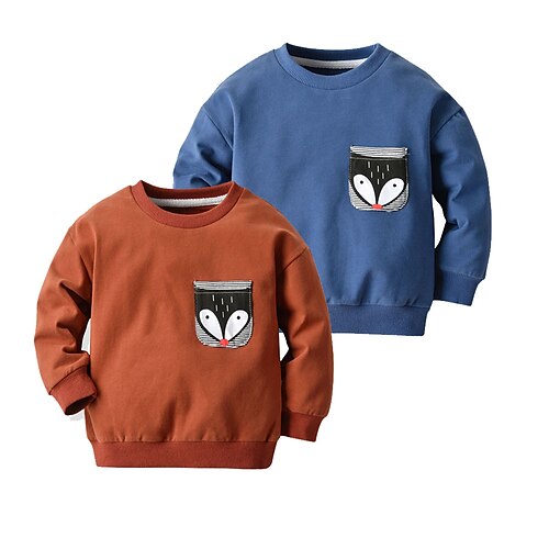 

Kids Boys Sweatshirt Cartoon Daily Long Sleeve Active Cotton 3-6 Years Winter Blue Light Brown