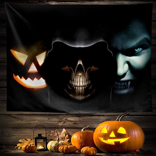 

Halloween Party Wall Tapestry Art Decor Blanket Curtain Hanging Home Bedroom Living Room Decoration Polyester Pumpkin Bat Ghost Castle Witch