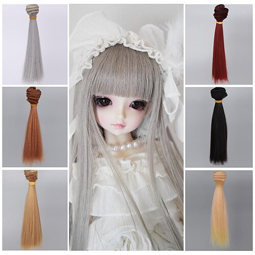

Straight Doll Hair Wefts Synthetic Hair Extensions for Toys bjd sd doll high temperature silk wig hair row straight hair kerr doll multi-color thickened hair 6inch
