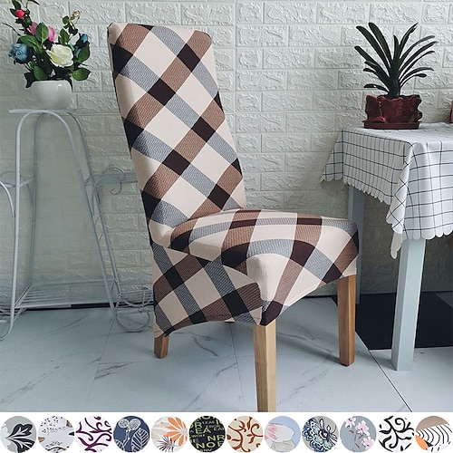 

Grid Printed Dining Chair Covers, Stretch Chair Cover, Spandex High back Chair Protector Covers Seat Slipcover with Elastic Band for Dining Room,Wedding, Ceremony, Banquet