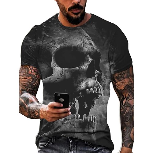 

Men's Unisex T shirt Tee Skull Graphic Prints Crew Neck Black Short Sleeve 3D Print Outdoor Halloween Print Tops Sports Designer Casual Big and Tall / Summer / Summer