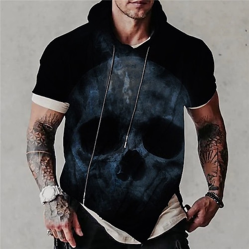 

Men's Unisex Pullover Hoodie Sweatshirt Navy Blue Hooded Skull Graphic Prints Print Sports & Outdoor Daily Sports 3D Print Streetwear Designer Casual Spring & Summer Clothing Apparel Hoodies