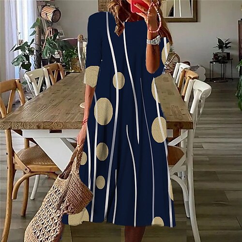 

Women's Casual Dress Shift Dress Midi Dress Black Wine Navy Blue 3/4 Length Sleeve Geometric Ruched Fall Spring Autumn 2022 S M L XL XXL 3XL