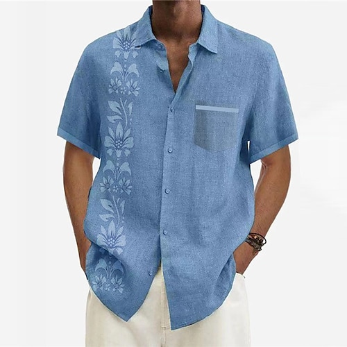 

Men's Shirt Summer Hawaiian Shirt Graphic Shirt Aloha Shirt Floral Turndown KhakiKhaki Black Light Green Navy Blue Royal Blue 3D Print Outdoor Street Short Sleeve 3D Print Button-Down Clothing