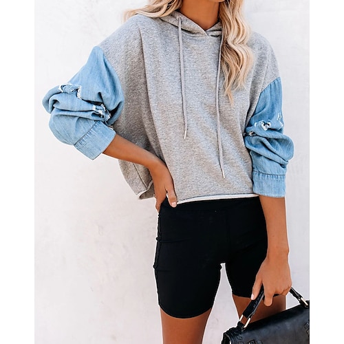 

Women's Pullover Hoodie Sweatshirt Color Block Patchwork Daily Weekend Streetwear Casual Hoodies Sweatshirts Black Gray