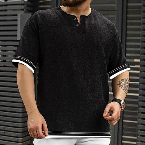 

Men's T shirt Tee Solid Color V Neck Street Daily Short Sleeve Tops Casual Fashion Comfortable Black