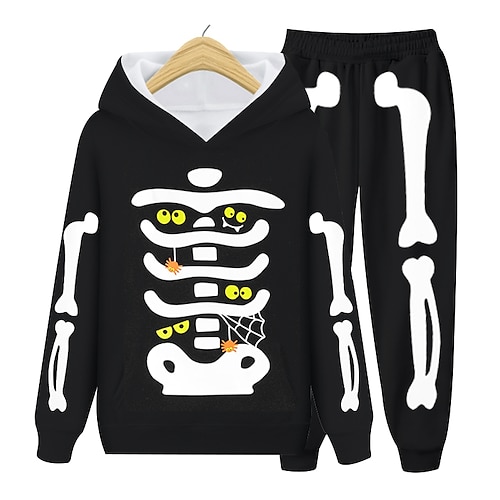 

Kids Boys Halloween Hoodie & Pants HoodieSet Clothing Set 2 Pieces Long Sleeve Black Skull Print Outdoor Street Vacation Sports Fashion Cool Daily 3-12 Years