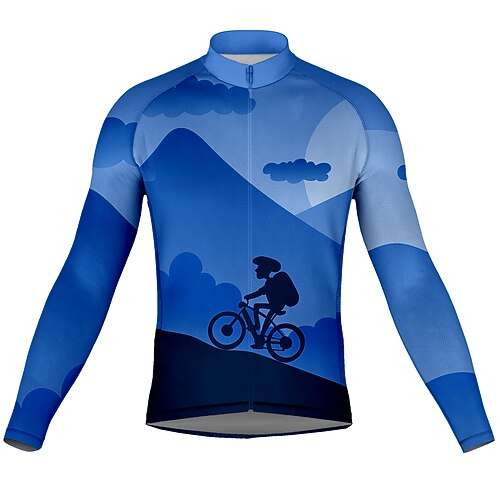 

21Grams Men's Cycling Jersey Long Sleeve Bike Top with 3 Rear Pockets Mountain Bike MTB Road Bike Cycling Breathable Quick Dry Moisture Wicking Reflective Strips Blue Graphic Polyester Spandex Sports