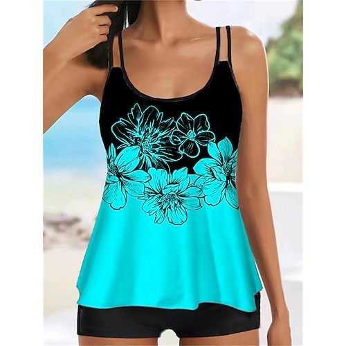 

Mujer Bañadores Tankini 2 piezas Normal Traje de baño Estampado Floral Azul Piscina Camisola Con Tirantes Trajes de baño Deportes Vacaciones Moda