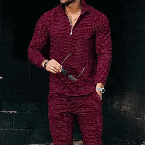 

Men's Collar Polo Shirt Golf Shirt Solid Color Turndown Wine Army Green Light gray Navy Blue Black Daily Holiday Long Sleeve Zipper Clothing Apparel Fashion Casual Comfortable